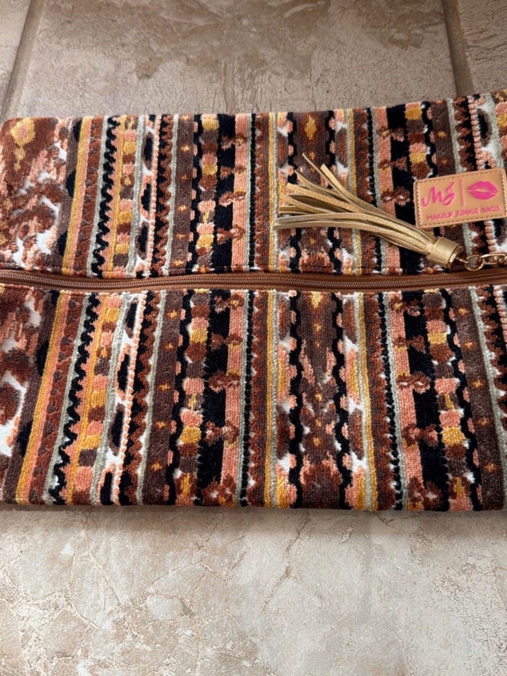 Authentic Makeup Junkie Bag in the highly sought-after "Denver" pattern.